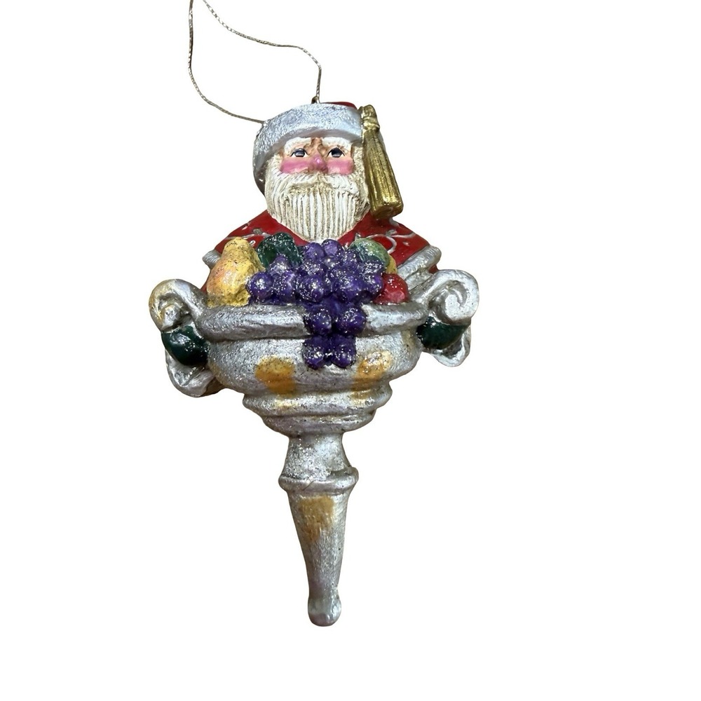 P Schifferl Santa Grapes In Silver Tray Christmas Tree Ornament Midwest C.F.Rare